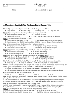 Giáo án Kiểm tra 1 tiết lớp  6 vật lý 6